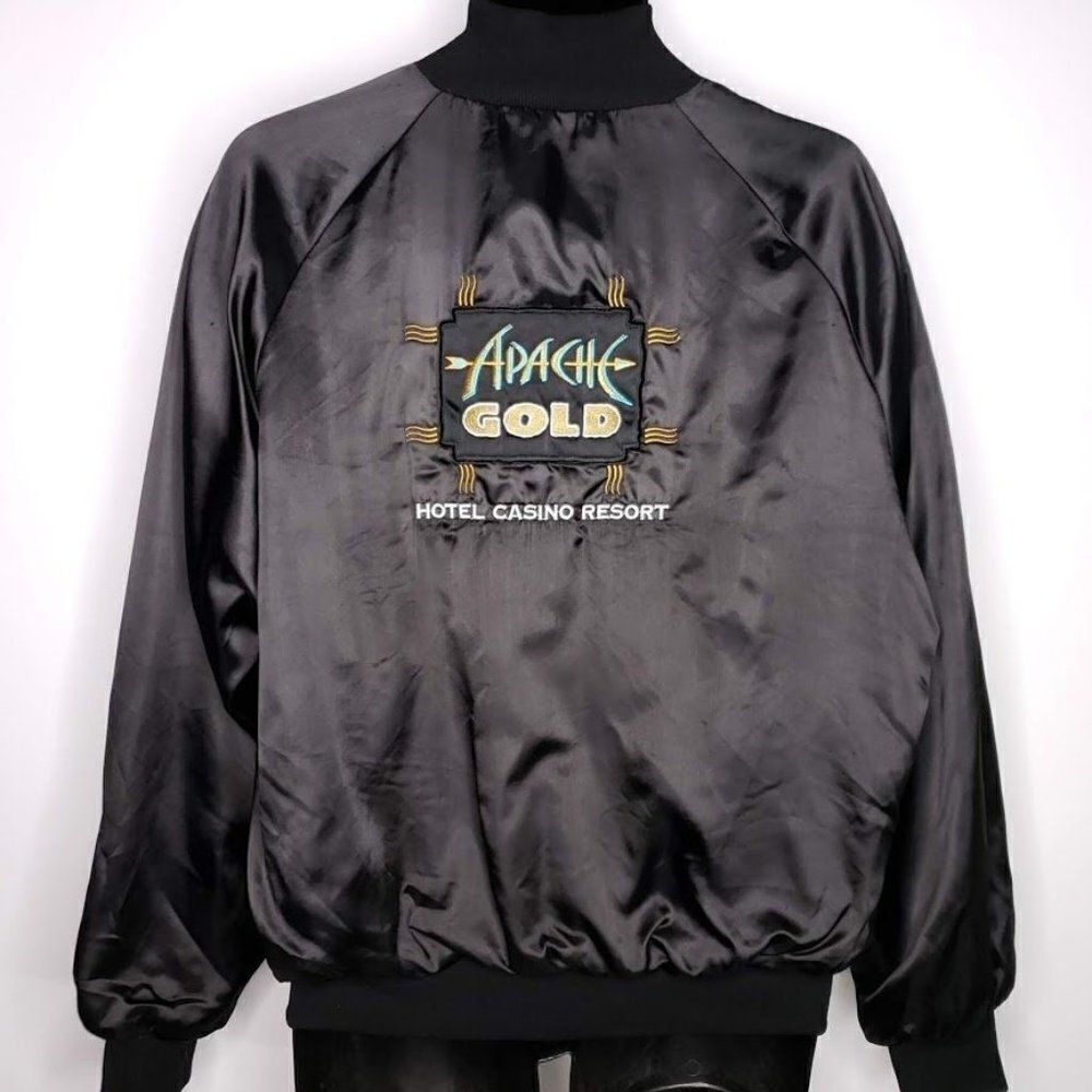 Apache Gold Hotel Casino Satin Bomber Jacket Vintage 80s Native American